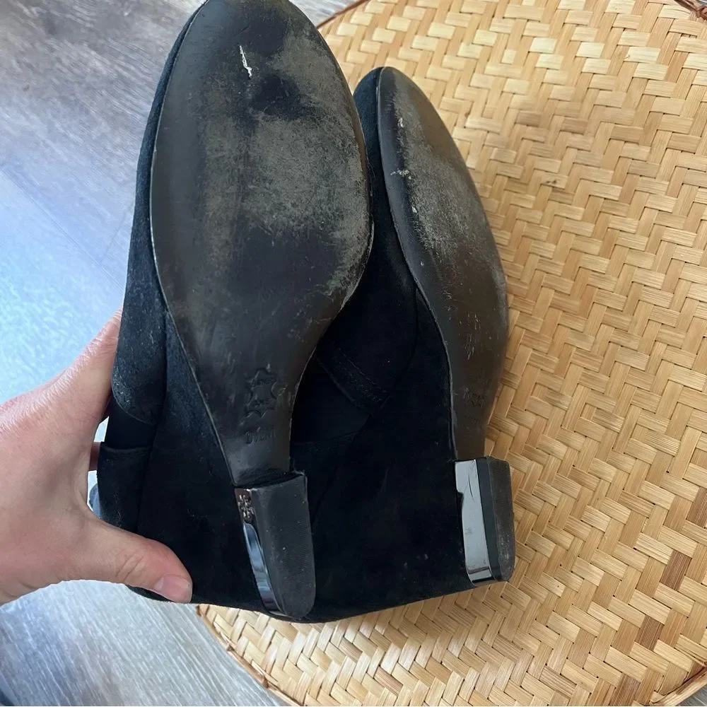 Tory Burch Brenda black leather suede wedge‎ ankle boots women’s size 9.5